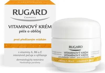 A product shot of a jar of RUGARD Cosmetics Vitamin Cream and its packaging.