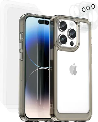 Image de Eko, coque antichoc pour iPhone 14 Pro avec 6 panneaux en verre trempé, noir transparent
