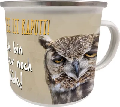Produktbild von Kult Emaille Becher 0,5 L - DER KAFFEE IST KAPUTT - EULE, EB 99