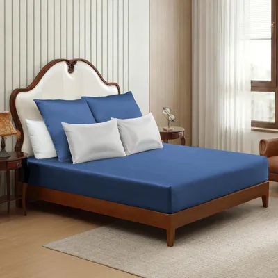 Productafbeelding van Satijnen Hoeslaken Set van 2, 90 x 200 cm in Navy Blue