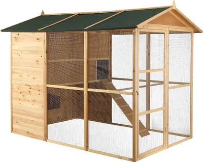 Produktbild von Hühnerstall aus Holz mit Freilaufgehege - für 10 Hühner - 266 x 174 x 205 cm - Holzfarben - FERAS