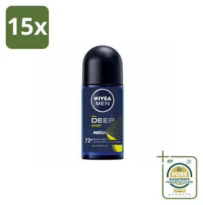 Imagen del producto de 15 unidades de antitranspirante en roll-on NIVEA MEN Deep Sport, 50 ml, pack ahorro