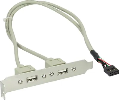Produktbild von InLine Slotblech USB 2.0, 2x USB Buchse auf 1x 10pol Pfostenverbinder, 0,35m, Weiblich, Weiblich, 20 mm, 350 mm, 120 mm, 59 g