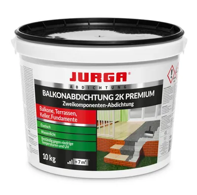 Produktbild von Jurga Balkonabdichtung 2k, 10 kg, Dichtschlämme Außen & Innen, Perfekt für Terrasse, Balkone, Keller, Dusche, Bad, Schwimmbäd, Pool, Wasserdicht, Grau