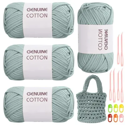 Produktbild von Häkelgarn Meergrün 4 Stück Baumwolle-Nylon 200g mit Zubehör