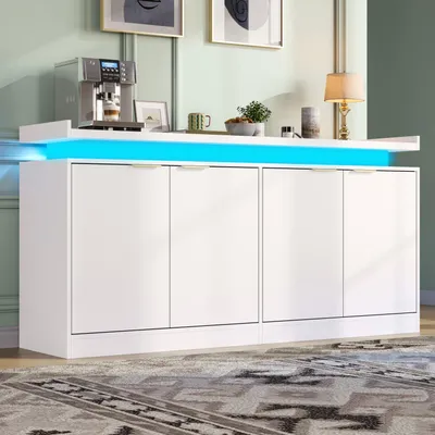 Produktbild von Merax Sideboard Küchenschrank mit 4 Türen, Kommode mit LED-Beleuchtung, Buffet-Schrank mit offene Fächer, Wohnzimmerschrank RGB, MDF, Weiß