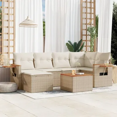 Produktbild von 7-tlg. Garten-Sofagarnitur mit Kissen Beige Poly Rattan 3259426