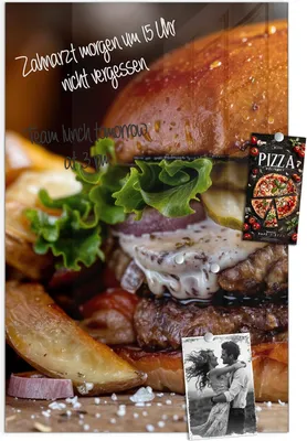 Produktbild von Magnettafel 40x60cm Pinnwand Whiteboard beschreibbar - Burger mit Pommes