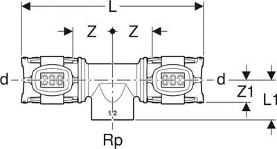 Produktbild von Geberit GE FlowFit, T-Stück, IG Rg+, d 25 x Rp 1/2 x d 20, 1 Stk.