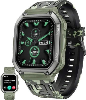 Produktbild von Herren Smartwatch mit Telefonfunktion, AMOLED 5ATM wasserdichte Fitness Taschenlampe Schrittzähler, Herzfrequenz, SpO2, Sportuhr, Aktivitätstracker