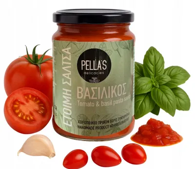 Produktbild von Pella’s Basilikum-Tomatensauce 360 g – Handgemachte Tomatensauce aus Griechenland