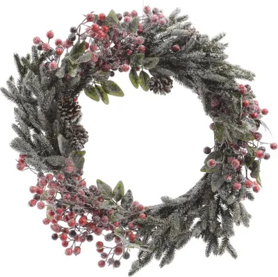 Produktbild von Künstlicher Kranz Weihnachtskranz Girlande Zapfen Beeren Ø60x10cm