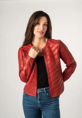 Produktbild von Mauritius - Damen Lederjacke Lammnappa Materialmix rot : XL