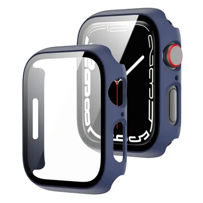 Immagine prodotto di Custodia 2 in 1 in TPU e silicone + vetro temperato blu per Apple Watch 9, 8, 7 da 45 mm