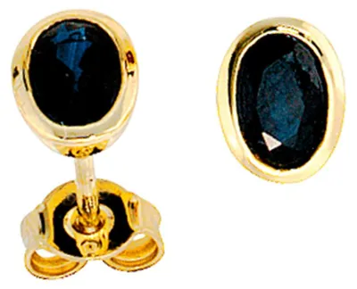 Produktbild von Ohrstecker Ohrschmuck mit Saphir Safir 585 Gold Gelbgold oval Damen Ohrringe