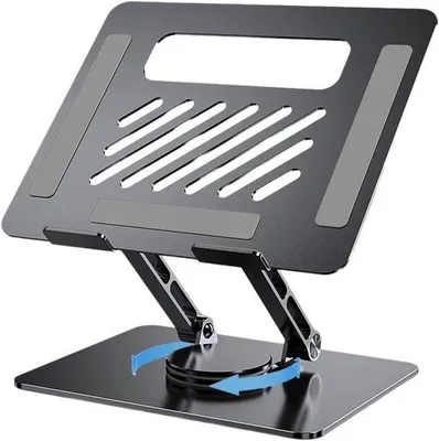 Image de Support pour ordinateur portable en alliage d'aluminium - Rotation à 360° - Réglable en hauteur, support pliable - Support pour tablette - Pour ordinateurs portables, tablettes et smartphones