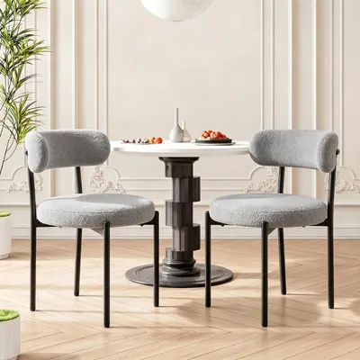 Produktbild von OYAJIA 2er Set Esszimmerstuhl Polsterstuhl mit Metallgestell, Wohnzimmerstuhl, Küchenstuhl Runder mit Rückenlehne, für Wohnzimmer, Esszimmer