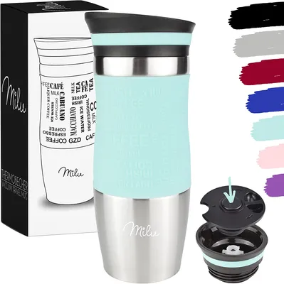 Produktbild von Milu Thermobecher Isolierbecher Kaffeebecher to go - 370ml - 100% Auslaufsicher - Trinkbecher aus Edelstahl - Autobecher doppelwand Isolierung - Thermo Becher - Travel Mug - (Türkis, 370ml)