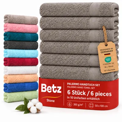 Produktbild von Betz Handtuch Set Palermo – 6er Pack Handtücher 50x100 cm – 100% Baumwolle, Handtücher für Bad, Gäste & Alltag – hochwertige Qualität - Farbe stone