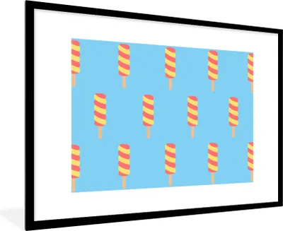 Produktbild von MuchoWow® MuchoWow® Gerahmtes Poster Eiscreme - Muster - Blau - Gelb 90x60 cm - Poster mit zchwarzem Bilderrahmen - Wanddekoration - Fotos