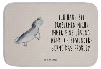 Produktbild von Mr. & Mrs. Panda Badteppich Axolotl Schwimmen - Grau Pastell - Geschenk, Badläufer, Badematte, Lurch, Badezimmerteppich, Lurche, Duschvorleger, Teppich Bad, Schwanzlurch