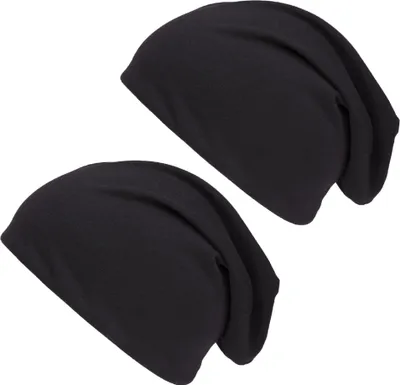 Produktbild von 2er Pack Beanie Schwarz und Schwarz Jersey Slouch Mütze Long Sommermütze Ballonmütze Beaniemütze