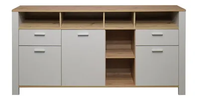 Produktbild von FURNARO Sidebaord Nele Kommode Beistellschrank B/H/T: 193x92x44 cm, Farbe:Kreidegrau matt lack/ asteiche