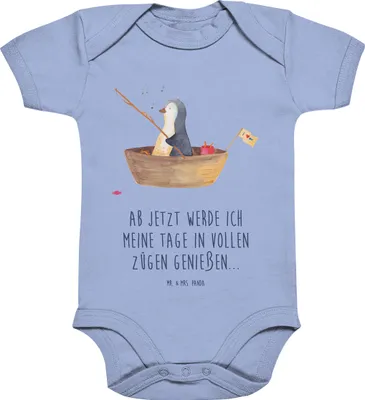 Produktbild von Mr. & Mrs. Panda Strampler Pinguin Angelboot 1. - 3. Monat - Dusty Blue - Geschenk, Boot, Babystrampler, babykleidung body, Optimistisch, Kurzarmbody, Baby, Motivation