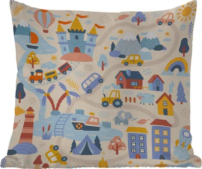Produktbild von MuchoWow® Outdoor Kissen - Kinder - Auto - Schloss - Straßen - 40x40 cm - Wetterfest - Lounge Kissen - Kopfkissen - Interieur - Polster mit Bild