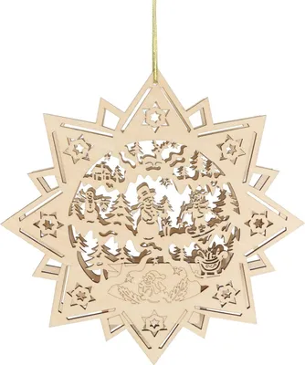 Produktbild von LED-Holzstern 30cm Leuchtstern Weihnachtsstern Weihnachtsdeko Fensterdeko Advent, Motiv:Schneemann
