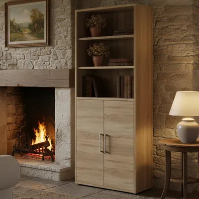 Image de Valsesia - Buffet, 89x40x222h cm Chêne Marron, 5 Étagères