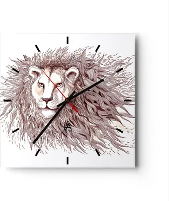 Produktbild von Wanduhr - Quadrat - Glasuhr - Löwe König Tierwelt Pelz - 30x30cm - Schleichendes Uhrwerk - Lautlos - zum Aufhängen bereit - Dekoration Modern - Wanddekoration aus Glas - C3AC30x30-3025