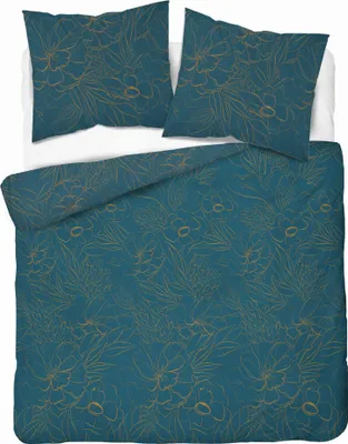 Produktbild von Baumwollbettwäsche 160x200 Blumen Blätter Türkis