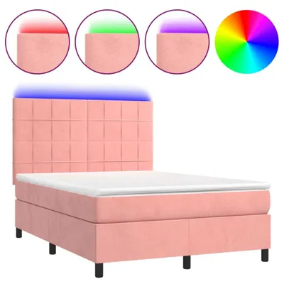 Produktbild von vidaXL Boxspringbett mit Matratze & LED Rosa 140x200 cm Samt