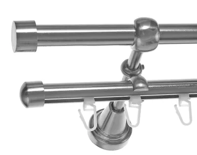 Produktbild von Gardinenstange Rohr und Innenlauf Edelstahl Look, Metall, Durchmesser 16mm, Wandträger H14RI, 2-läufig, Länge 240, Endkappe E16
