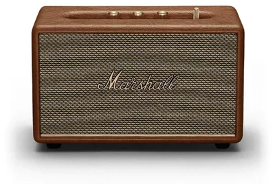 A front view of a brown Marshall Acton III wireless Bluetooth speaker.