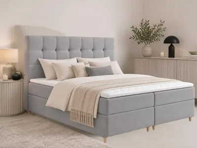 Produktbild von MODERN ROOM Boxspringbett mit Bettkasten OSENI 180x200 hellgrau H3 Samtstoff Polsterbett Matratze Topper Doppelbett Bett für Schlafzimmer