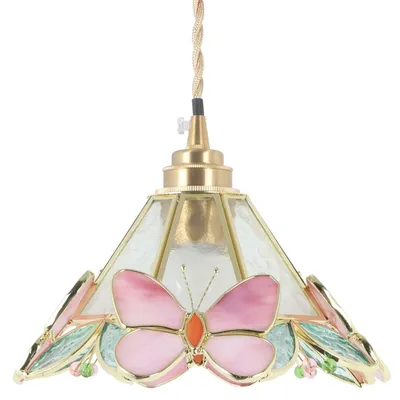 Tiffany-Deckenlampe, Glas, Schmetterling, rosa, 21,8 cm