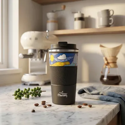 Obrázek produktu pro Termoska Any Morning z nerezové oceli 500 ml s vakuovou izolací, nepropustností a ergonomickým designem pro teplé a studené nápoje, 6 hodin horká, 10 hodin studená, 17 oz