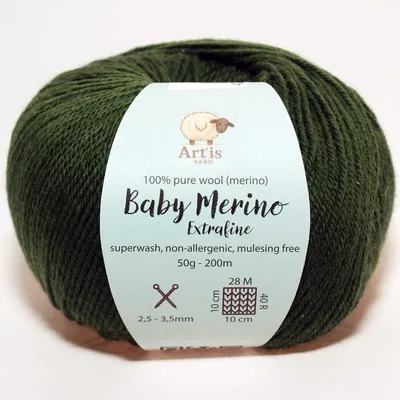 Immagine prodotto di Baby Merino Extrafine Art'is Yarn 100% Lana | Senza mulesing e superwash (50 g / 200 m) (6 verde mousse)