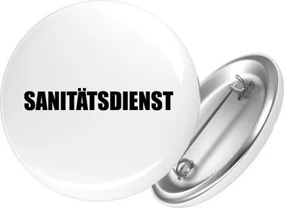 Produktbild von Huuraa Button Sanitätsdienst Schriftzug 25mm rund mit Sicherheitsnadel Ansteckbutton Geschenkidee