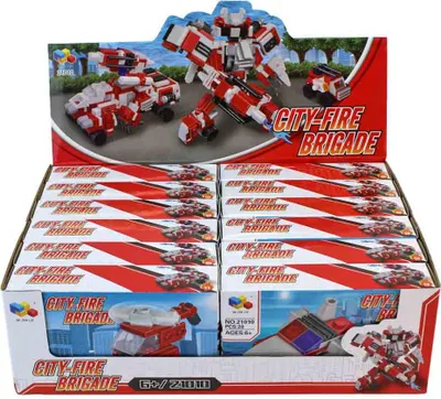 Produktbild von Display mit 12 Feuerwehr Fahrzeug Baustein-Sets