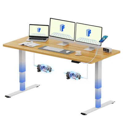 Produktbild von FLEXISPOT E5 Höhenverstellbarer Schreibtisch 160x80cm, Doppelmotor, 25MM EINTEILIGE TISCHPLATTE, USB-Anschluss, 120KG Tragkraft, Ahorn
