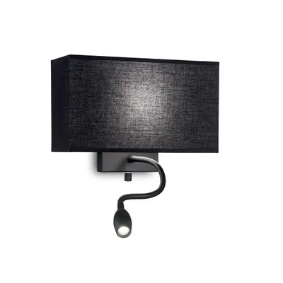 Obrázok produktu pre Moderné hotelové kovové nástenné svietidlo čierne 2 svetlá E27 + LED 1,5W