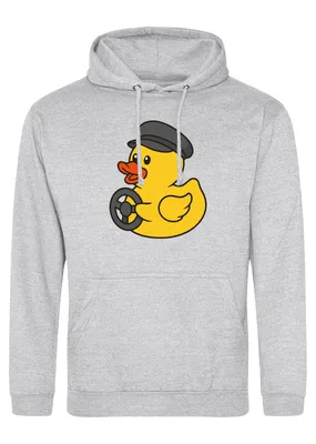 Produktbild von Huuraa Uni Hoodie Quietscheente Kraftfahrt Comic Gummiente XXL Heather Grey Vegan Sweatshirt Geschenkidee