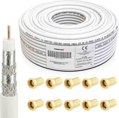 Produktbild von PremiumX 25m PROFI Koaxialkabel 135dB CU 4-fach Antennenkabel 10x F-Stecker
