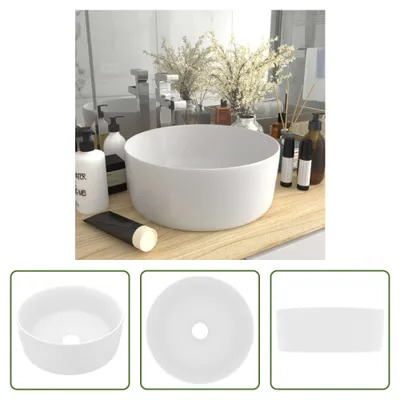 Immagine prodotto di The Living Store Lussuoso lavabo rotondo bianco opaco 40x15 cm in Vetroceramica