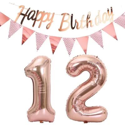 Produktbild von Luftballons 12. Geburtstag Deko Set Rosegold mit Girlande und Wimpelkette