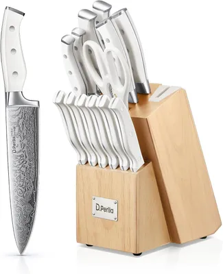 Imagen del producto de Juego de cuchillos de cocina de 14 piezas, con bloque de madera autoafilable, de acero inoxidable, para uso en la cocina