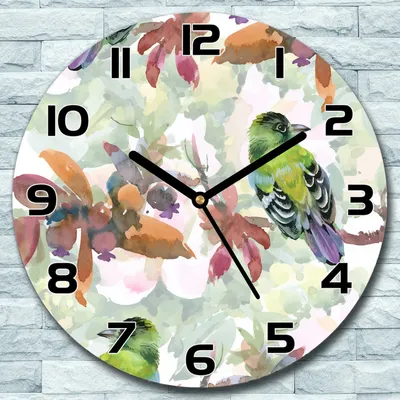 Produktbild von Wanduhr aus Glas Rund fi 30 Exotische Vögel Quarz Deko Wohnzimmer Büro